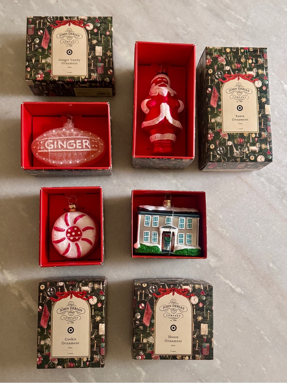 NIB John Derian Holiday Ornament Set of 4  - Glass Ornaments
